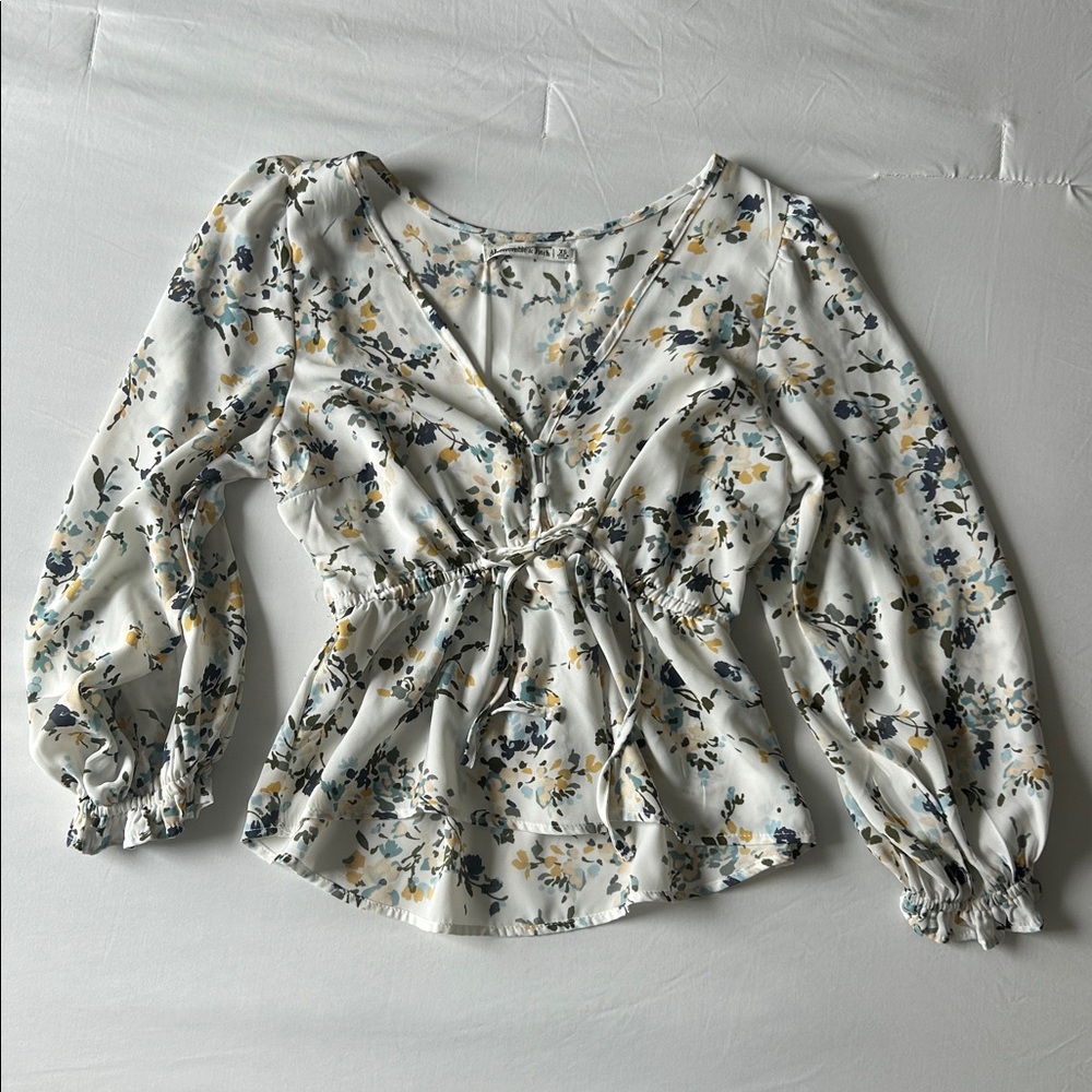Abercrombie & Fitch Floral Blouse - Blue and Cream